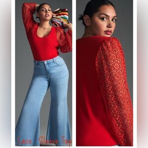 Anthropologie Maeve Lace-Sleeve Top NWOT